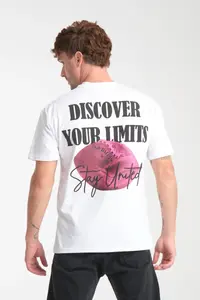 MAN White Oversized/Wide Cut Back Printed 100% Cotton T-Shirt
