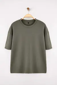 MAN Khaki Oversized/Wide Cut Soft textured Basic T-Shirt