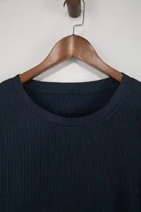 MAN Navy Blue Low Shoulder Regular Fit textured T-Shirt - Image 2