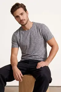MAN Navy Blue Regular Cut Flamed single jersey T-Shirt