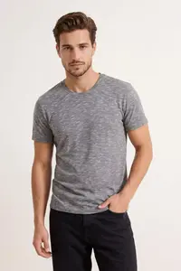 MAN Navy Blue Regular Cut Flamed single jersey T-Shirt - Image 2
