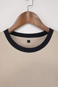 MAN Beige Regular/Normal Cut Contrast Collar and Sleeve Detailed Pique textured T-Shirt - Image 4