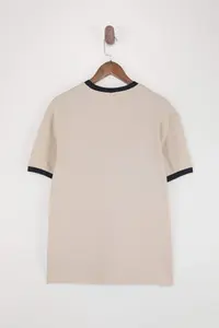 MAN Beige Regular/Normal Cut Contrast Collar and Sleeve Detailed Pique textured T-Shirt - Image 5