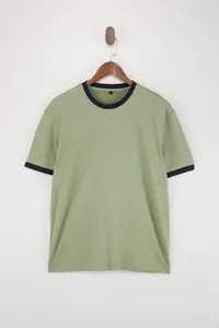 MAN Green Regular/Normal Cut Contrast Collar and Sleeve Detailed Pique textured T-Shirt - Image 4