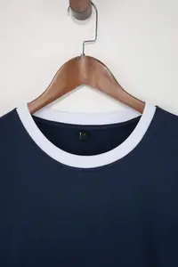 MAN Navy Blue Regular Cut Contrast Collar and Sleeve Detailed Pique textured T-Shirt - Image 5