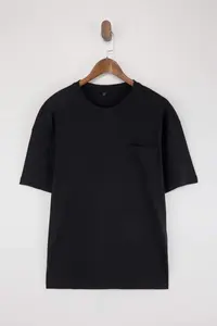 MAN Black Oversized/Wide 100% Cotton Crew Neck with pocket T-Shirt