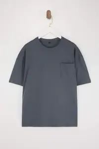 MAN Anthracite Oversized/Wide 100% Cotton Crew Neck with pocket T-Shirt