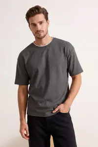 MAN Anthracite Oversized/Wide Cut textured T-Shirt - Image 2