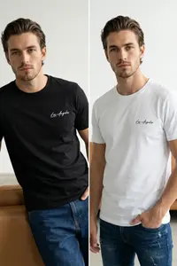 MAN Black-White 2 Sets Paket Regular Kesim Embroidered T-Shirt