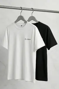 MAN Black-White 2 Sets Paket Regular Kesim Embroidered T-Shirt - Image 4
