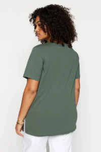 Trendyol Curve Dark MINT relaxed Crew Neck slit 100% Cotton Knitting T-Shirt - Image 5