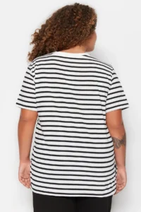 Trendyol Curve Black-White Striped V -Yaka Knitting T-Shirt - Image 5