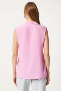 Happiness İstanbul Women Pink Sleeveless Viscose Shirt - Image 3
