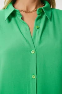 Happiness İstanbul Women Green Rahat Pattern Viscose Shirt - Image 5