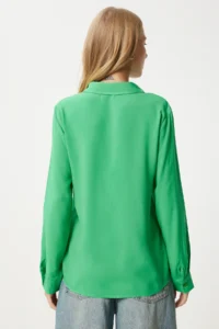 Happiness İstanbul Women Green Rahat Pattern Viscose Shirt - Image 6