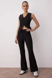 TRENDYOLMİLLA Black Flare flared leg Bootcut Weaving Pants - Image 2