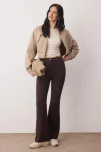 TRENDYOLMİLLA Dark Brown Flare flared leg Bootcut  Weaving Pants
