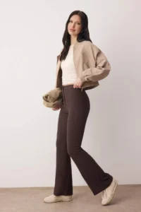 TRENDYOLMİLLA Dark Brown Flare flared leg Bootcut  Weaving Pants - Image 2