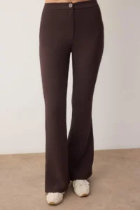 TRENDYOLMİLLA Dark Brown Flare flared leg Bootcut  Weaving Pants - Image 3