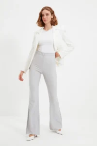 TRENDYOLMİLLA Gray flared leg Flare Bootcut Weaving Dress Pants - Image 2