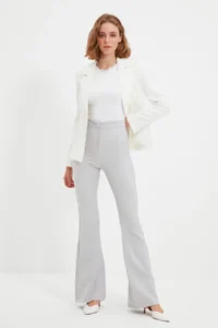 TRENDYOLMİLLA Gray flared leg Flare Bootcut Weaving Dress Pants - Image 3