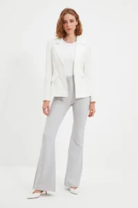 TRENDYOLMİLLA Gray flared leg Flare Bootcut Weaving Dress Pants - Image 4