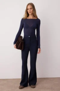 TRENDYOLMİLLA Navy Blue flared leg Flare Bootcut Weaving Dress Pants - Image 2