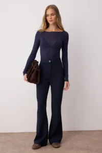 TRENDYOLMİLLA Navy Blue flared leg Flare Bootcut Weaving Dress Pants - Image 5