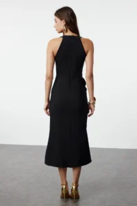 TRENDYOLMİLLA Black with flywheel Weaving Chic Evening Gown Gece Graduation Dress - Image 5