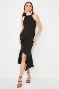 TRENDYOLMİLLA Black with flywheel Weaving Chic Evening Gown Gece Graduation Dress - Image 6