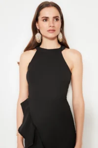 TRENDYOLMİLLA Black with flywheel Weaving Chic Evening Gown Gece Graduation Dress - Image 7
