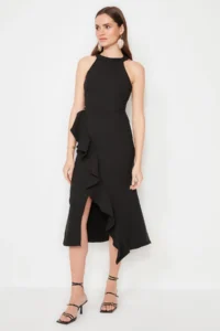 TRENDYOLMİLLA Black with flywheel Weaving Chic Evening Gown Gece Graduation Dress - Image 8