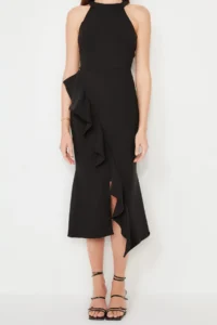 TRENDYOLMİLLA Black with flywheel Weaving Chic Evening Gown Gece Graduation Dress - Image 9