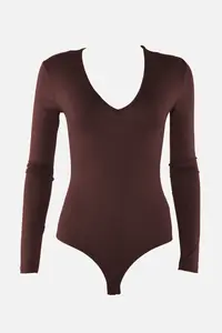 TRENDYOLMİLLA Brown Deep V-Neck snaps Knitting Bodysuit .D.0084 - Image 6