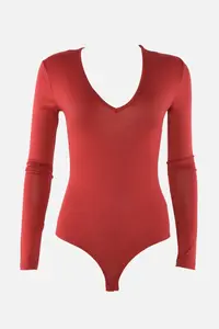 TRENDYOLMİLLA Burgundy Deep V-Neck snaps Knitting Bodysuit .D.0084 - Image 6