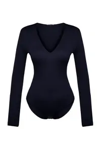 TRENDYOLMİLLA Navy Blue Deep V-Neck snaps Knitting Bodysuit .D.0084 - Image 6