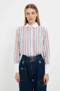 TRENDYOLMİLLA X Sagaza Studio Multicolored Striped Embroidered Shirt - Image 2