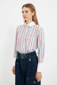 TRENDYOLMİLLA X Sagaza Studio Multicolored Striped Embroidered Shirt - Image 3