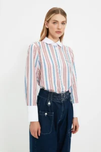 TRENDYOLMİLLA X Sagaza Studio Multicolored Striped Embroidered Shirt - Image 4