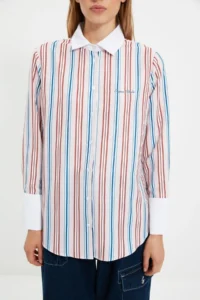 TRENDYOLMİLLA X Sagaza Studio Multicolored Striped Embroidered Shirt - Image 5
