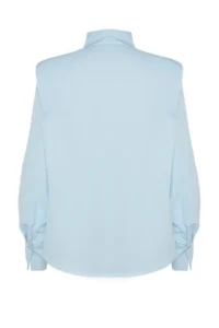 TRENDYOLMİLLA X Sagaza Studio Light Blue Ruffle Detailed Weaving Poplin Shirt - Image 8