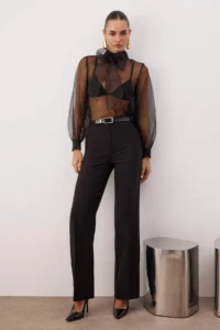 TRENDYOLMİLLA Black Wide Leg Weaving Pants