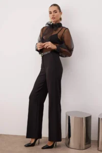 TRENDYOLMİLLA Black Wide Leg Weaving Pants - Image 2