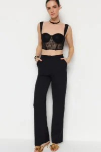 TRENDYOLMİLLA Black Wide Leg Weaving Pants - Image 6