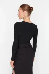 TRENDYOLMİLLA Black Knitting Window/Cut Out Detailed snaps Bodysuit .D.00059 - Image 5