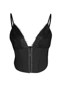 TRENDYOLMİLLA Black Crop Lined Agrafli Weaving Lace Bustier - Image 6