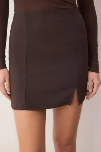 TRENDYOLMiLLA Brown Plain Short / Mini Weaving Finike Elegant/Evening Skirt - Image 3