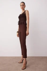 TRENDYOLMİLLA Brown  Weaving skinny Leg Elegant/Evening Pants - Image 2