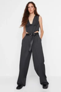 TRENDYOLMİLLA Anthracite Plenty of Hem Weaving Pants - Image 5