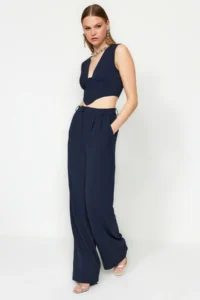 TRENDYOLMİLLA Navy Blue Plenty of Hem Weaving Pants